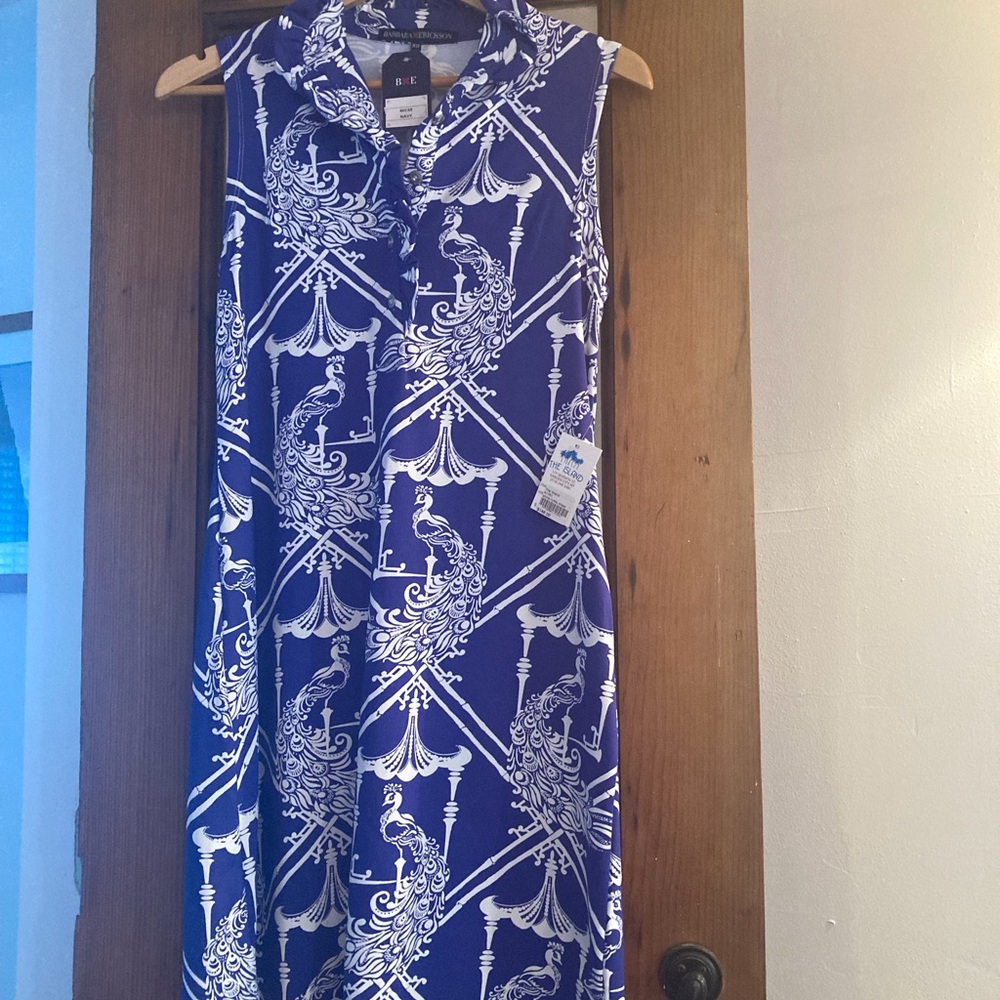 Elegant Blue and White Patterned Dress